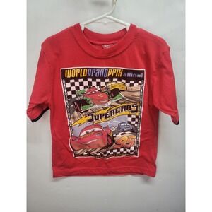 Vtg Disney Cars Lightning McQueen World Grand Prix Supercars T Shirt Kids Size 5